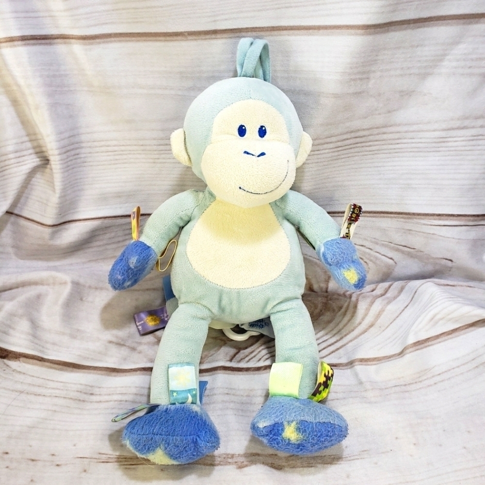 Taggies Blue Monkey Plush Musical Pull Crib Toy Velour 13 Inch Mary Meyer Baby